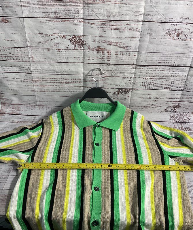 Amaranto Womens Multicolor Striped Buttoned Collared Shirt Linen Blend XXL Italy