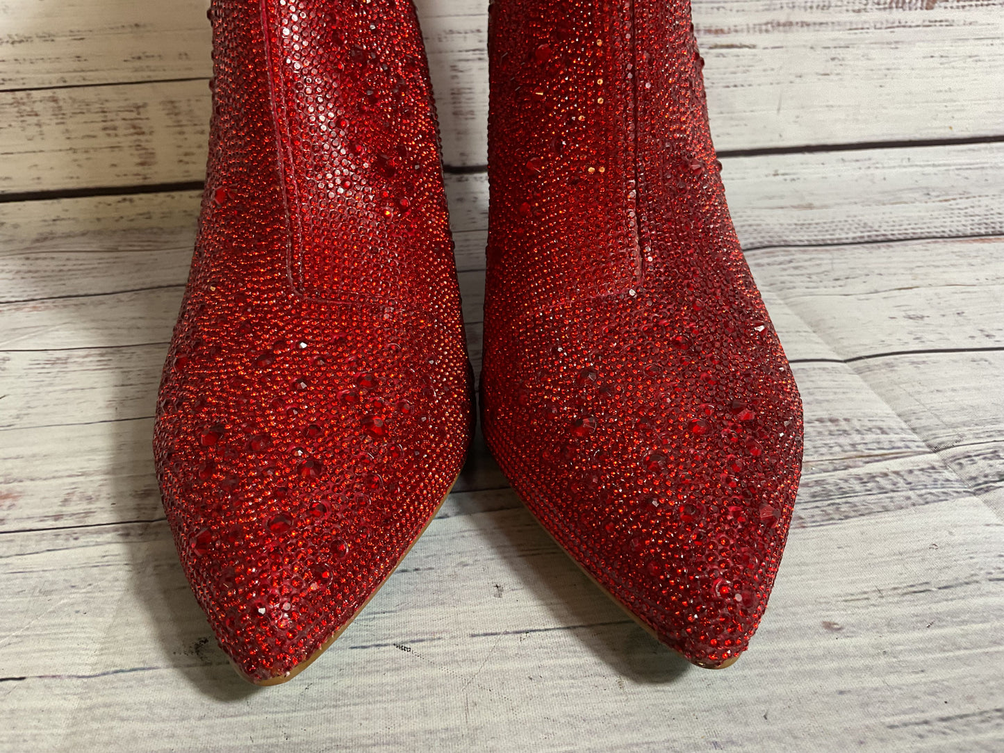 NWB BETSEY JOHNSON Women's Red Glass Stones Booties Shoes- SZ 9.5M