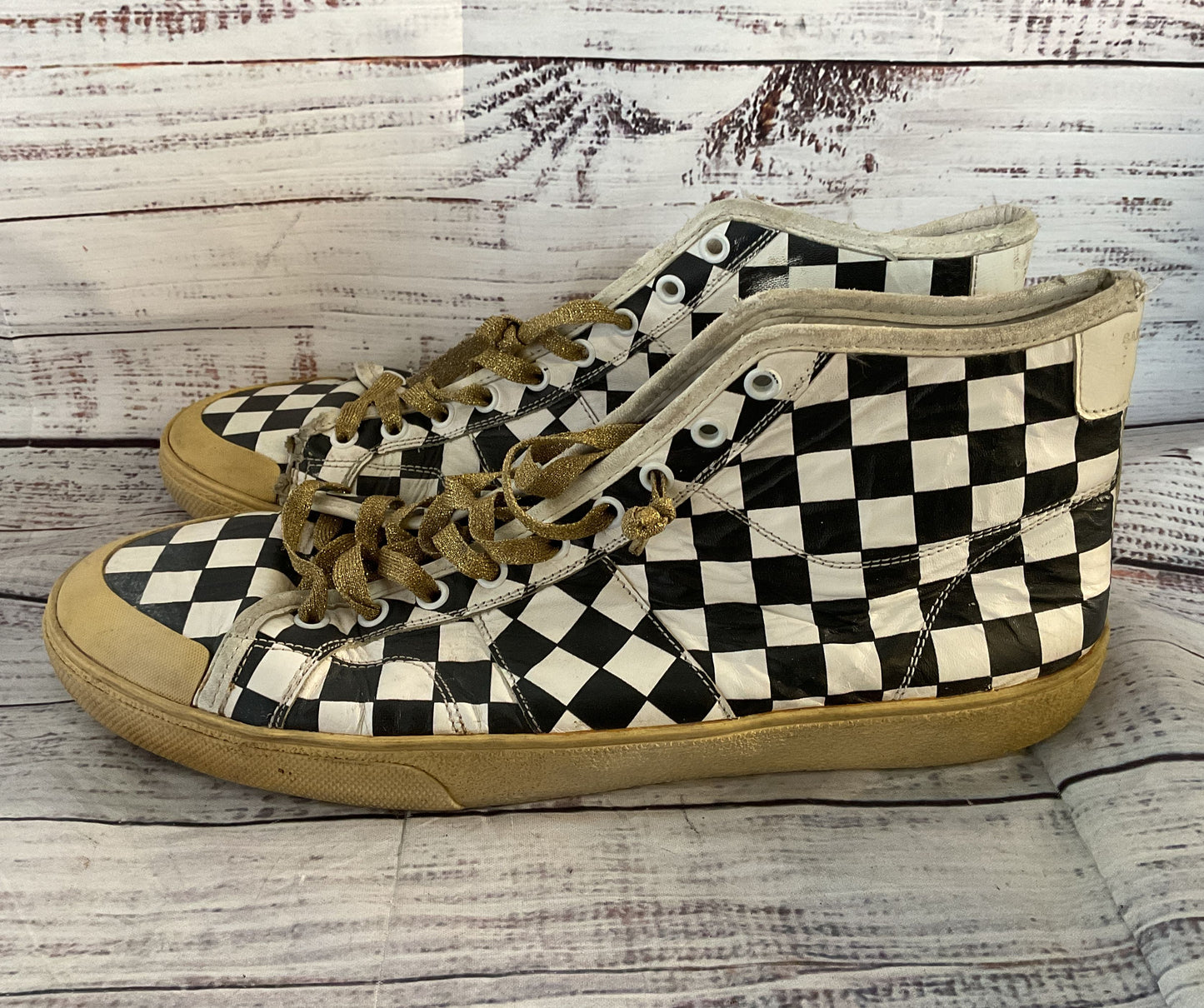 Saint Laurent Paris Hedi Slimane Checkered High Sneakers Multicolor 11.5