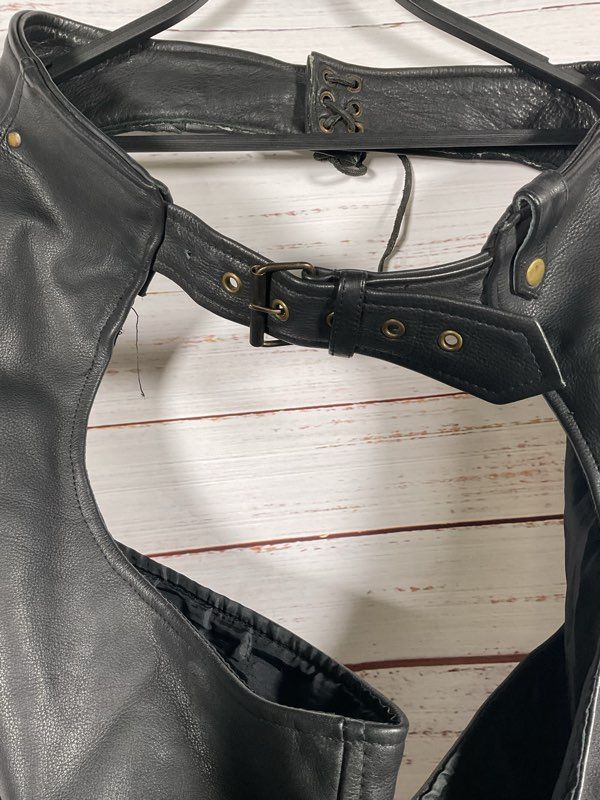 Black Leather Motorcycle Chaps Men’s Black Leather Biker's Club Size L