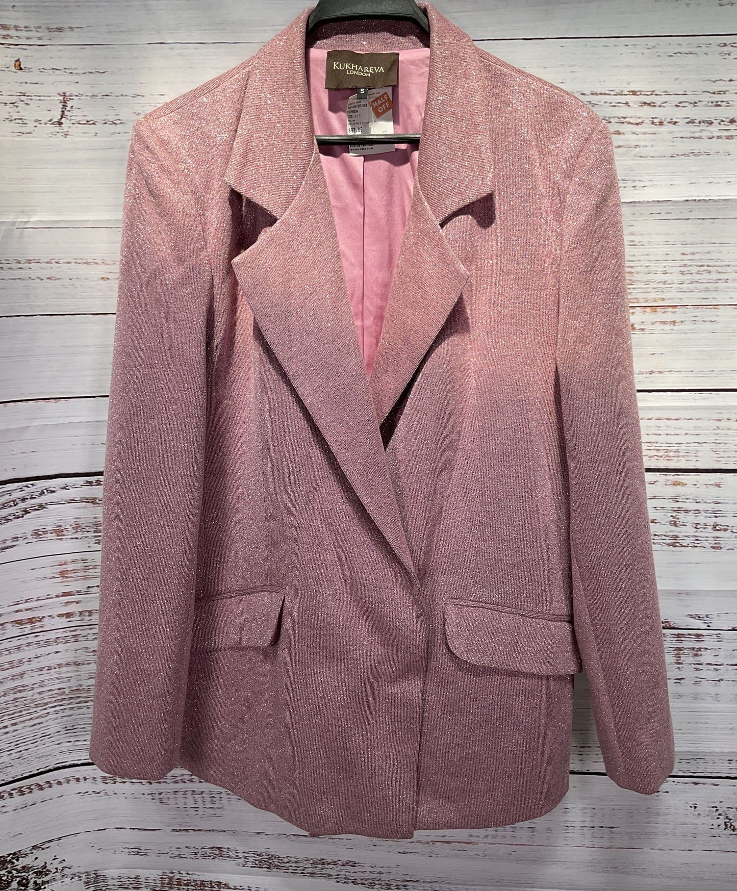 Kukhareva London Women's Metallic Pink Blazer Jacket Size S Made in The UK