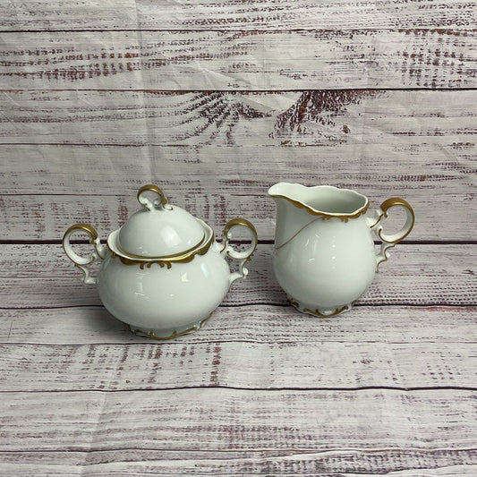 Mikasa Venice 9266 White/Gold Trim Creamer & Lidded Sugar 2 Pc. Fine China Set