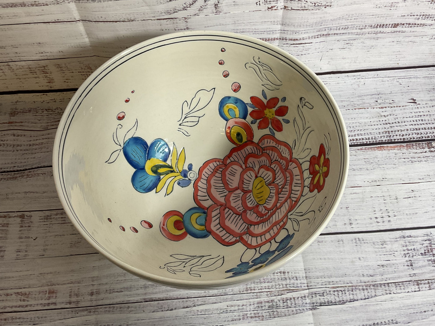 MOLLY HATCH for Anthropologie Peony Stoneware Footed Bowl- 9"w x 6"h