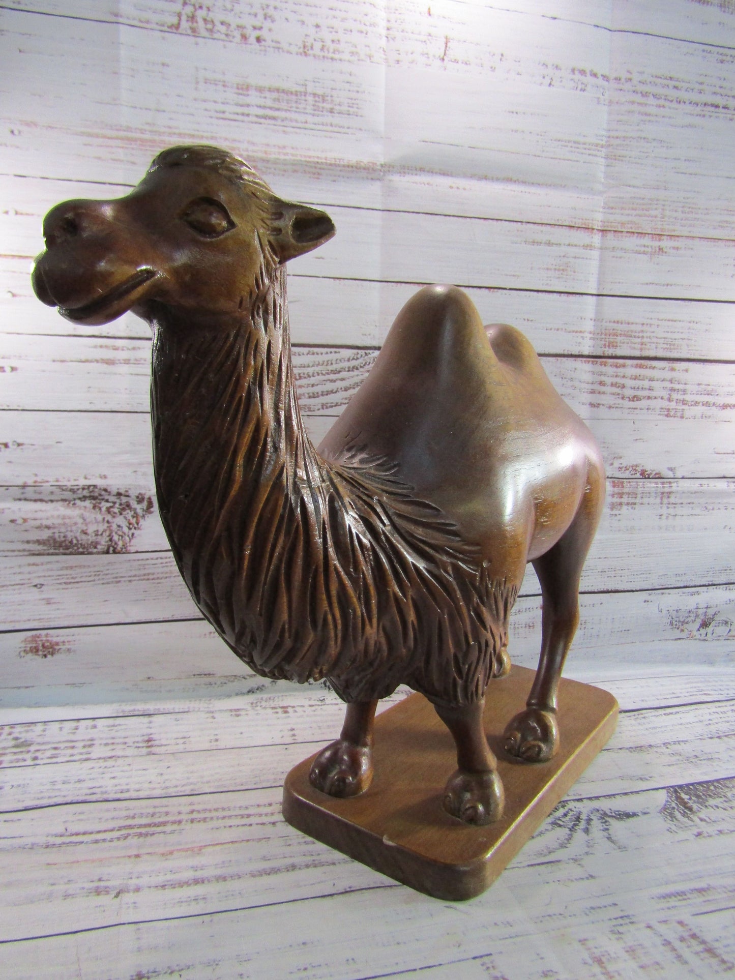 Vintage Hand Carved Wooden Camel Sculpture