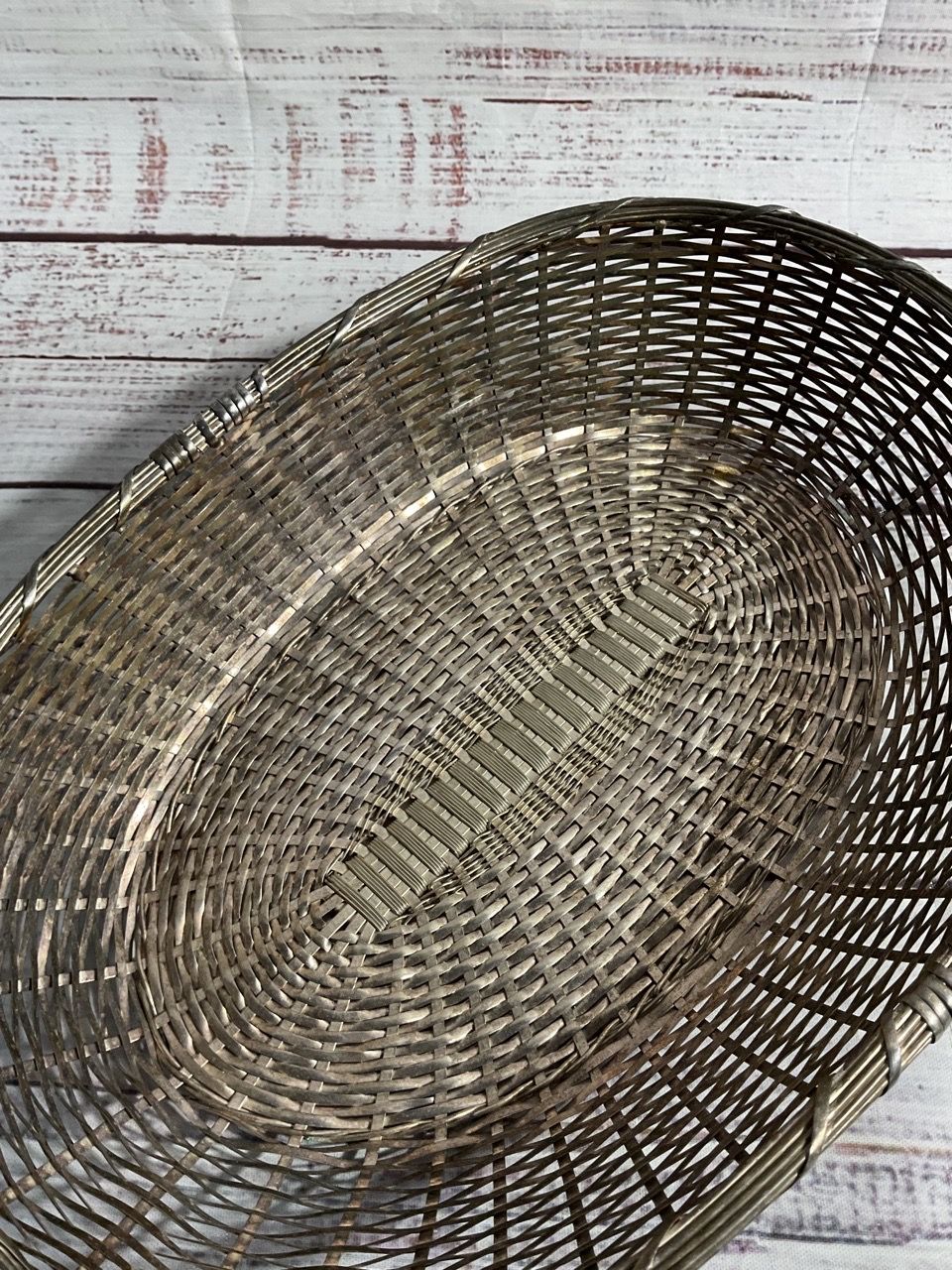 Vintage French Bakery Wire Bread Basket Tight Woven Silver Plate 10.5"x 7.5"