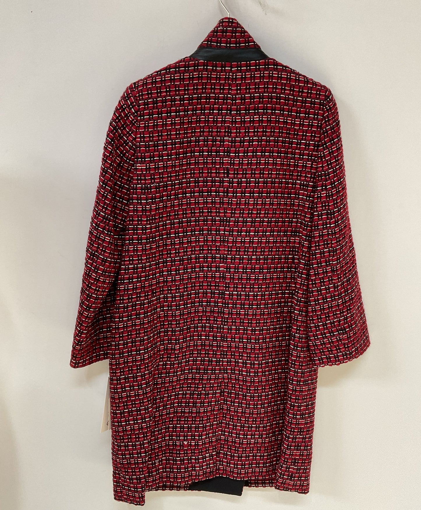 NWT Women's Etcetera Red Houndstooth Coat w/ Leather trim Size 4