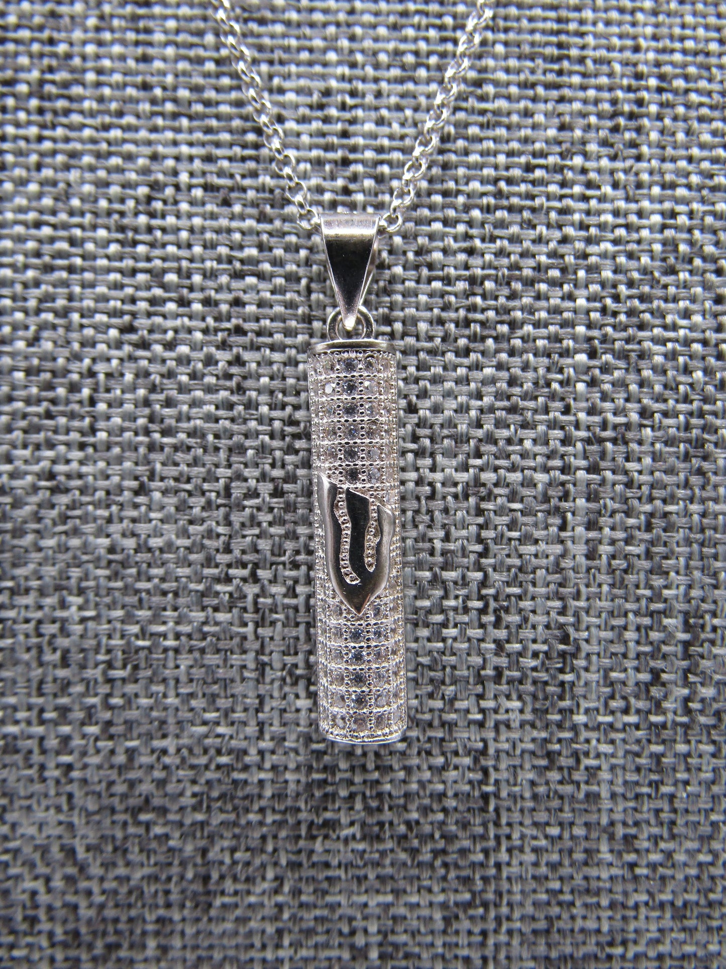 Sterling Silver Cubic Zirconia Accent Shin Mezuzah Pendant Necklace