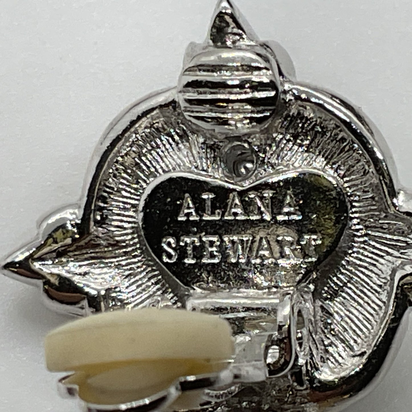 ALANA STEWART Silver Tone Faux Teardrop Pearl and Rhinestone Dangle Earrings
