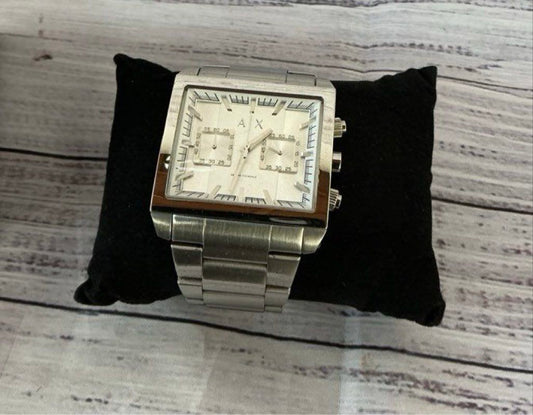 NWT Men's A/X Armani Exchange Silver Plated Square Face Watch Retail $200