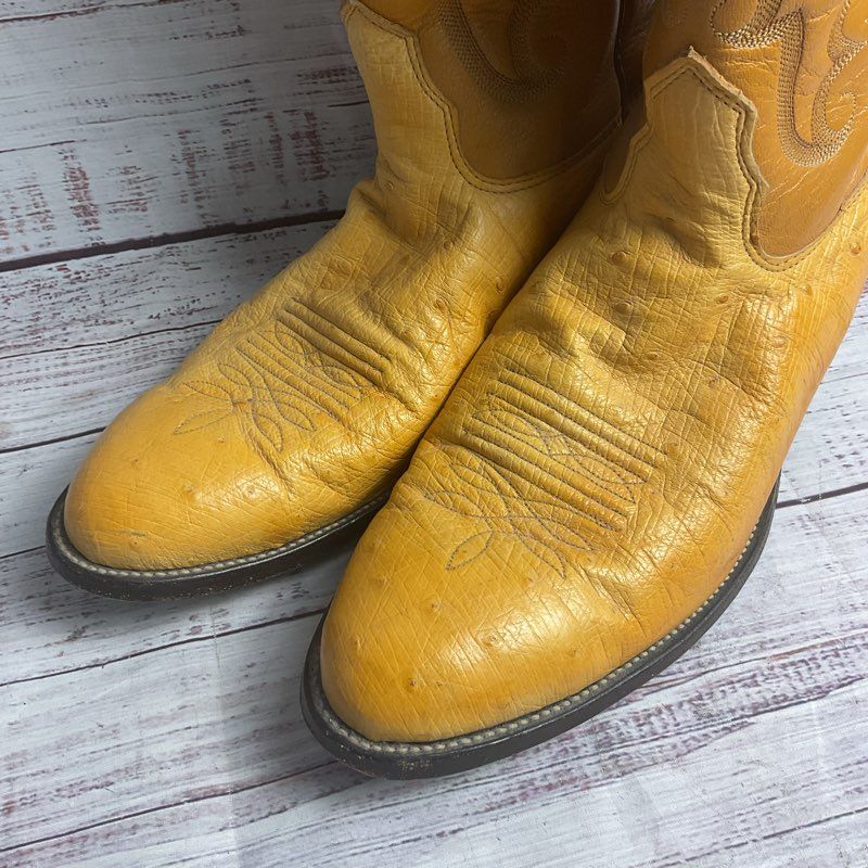 Nocona Buttercup Yellow Ostrich Leather Western Cowboy Boot Men's Size 14.5