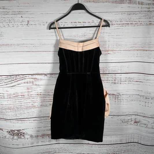 Azazie Atelier Joanna Black & Blush Ribbon Back Velvet Mini Dress Women's Size 0