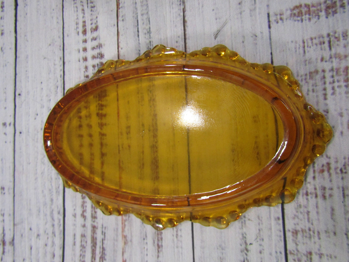 Vintage L.E. Smith Hobnail Amber Glass Covered Butter Tray Shaker