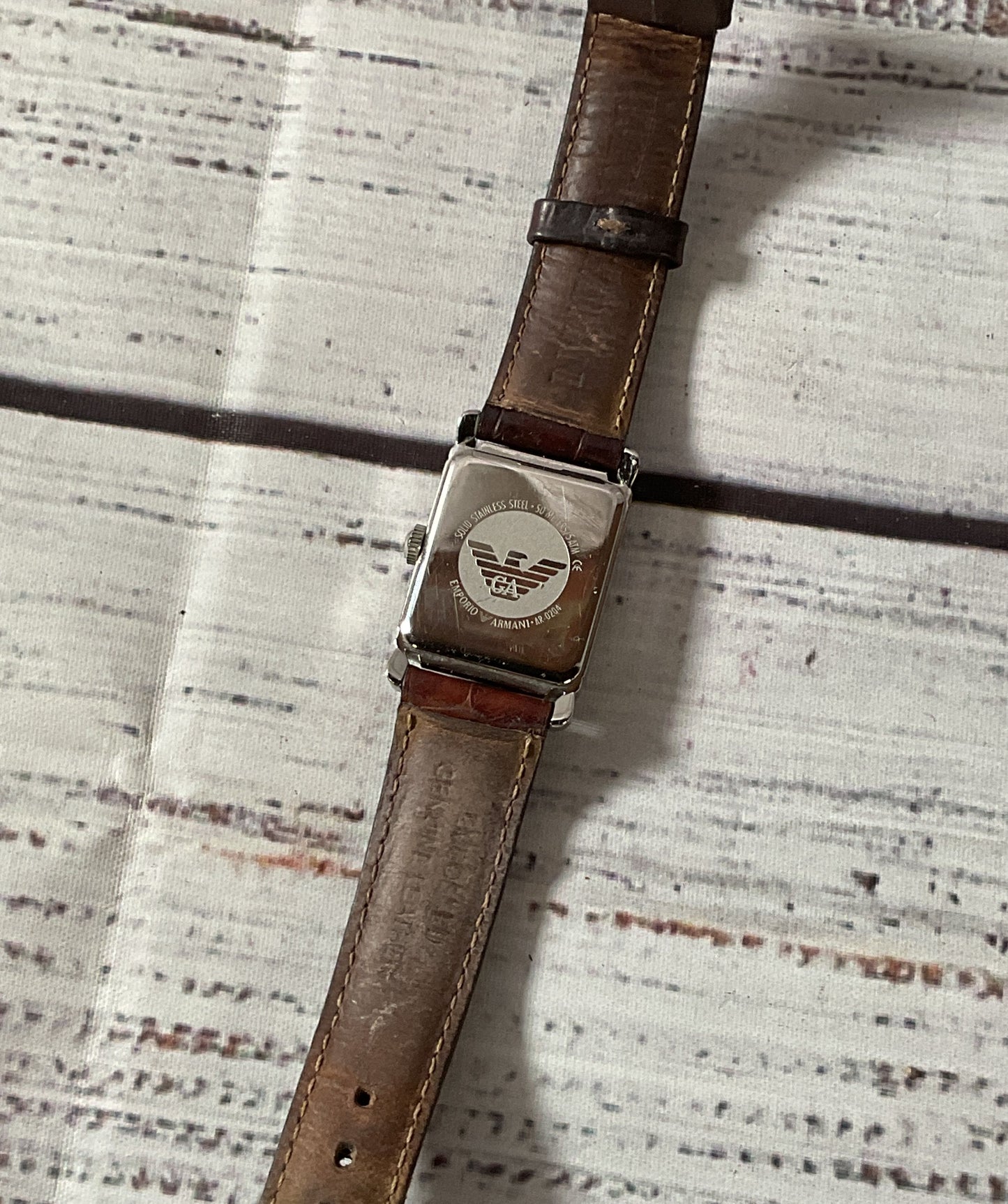 Emporio Armani AR-0204 Stainless Steel Back Brown Leather Band Watch