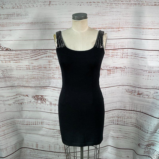 VTG. St John Evening Black Knit Rhinestone Detail Mini Evening Dress - Size 4