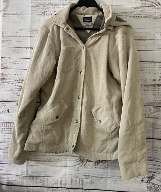Women's Patagonia Beige Cordwarmer Corduroy Hooded Jacket snaps Size L