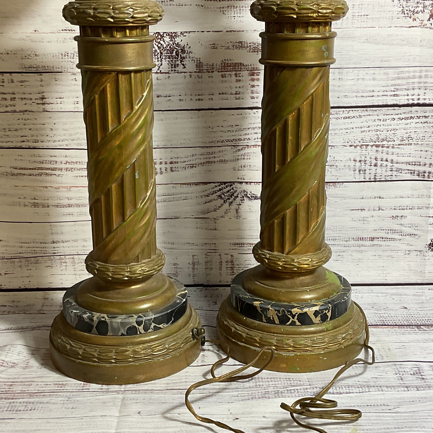 VTG./ANTIQUE Iron & Brass Column Tall Lamps (WORK GREAT- NO SHADES) AS-IS