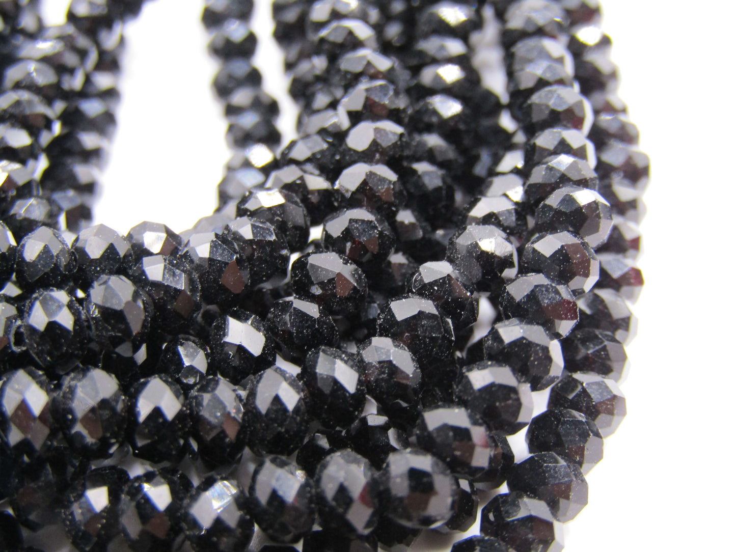 Handcrafted Multi-Strand Faceted Black Rhinestone Floral Carved Resin Necklace