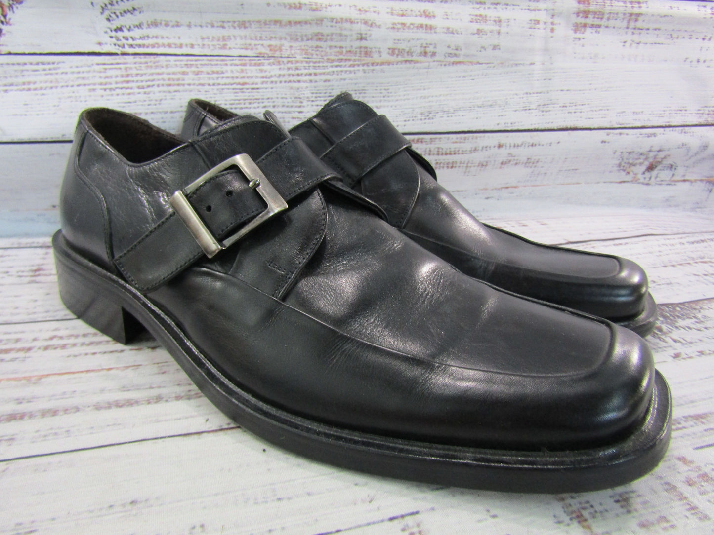 Johnston & Murphy Men's Black Leather Monk Strap Loafers Size 9.5 Made in Italy