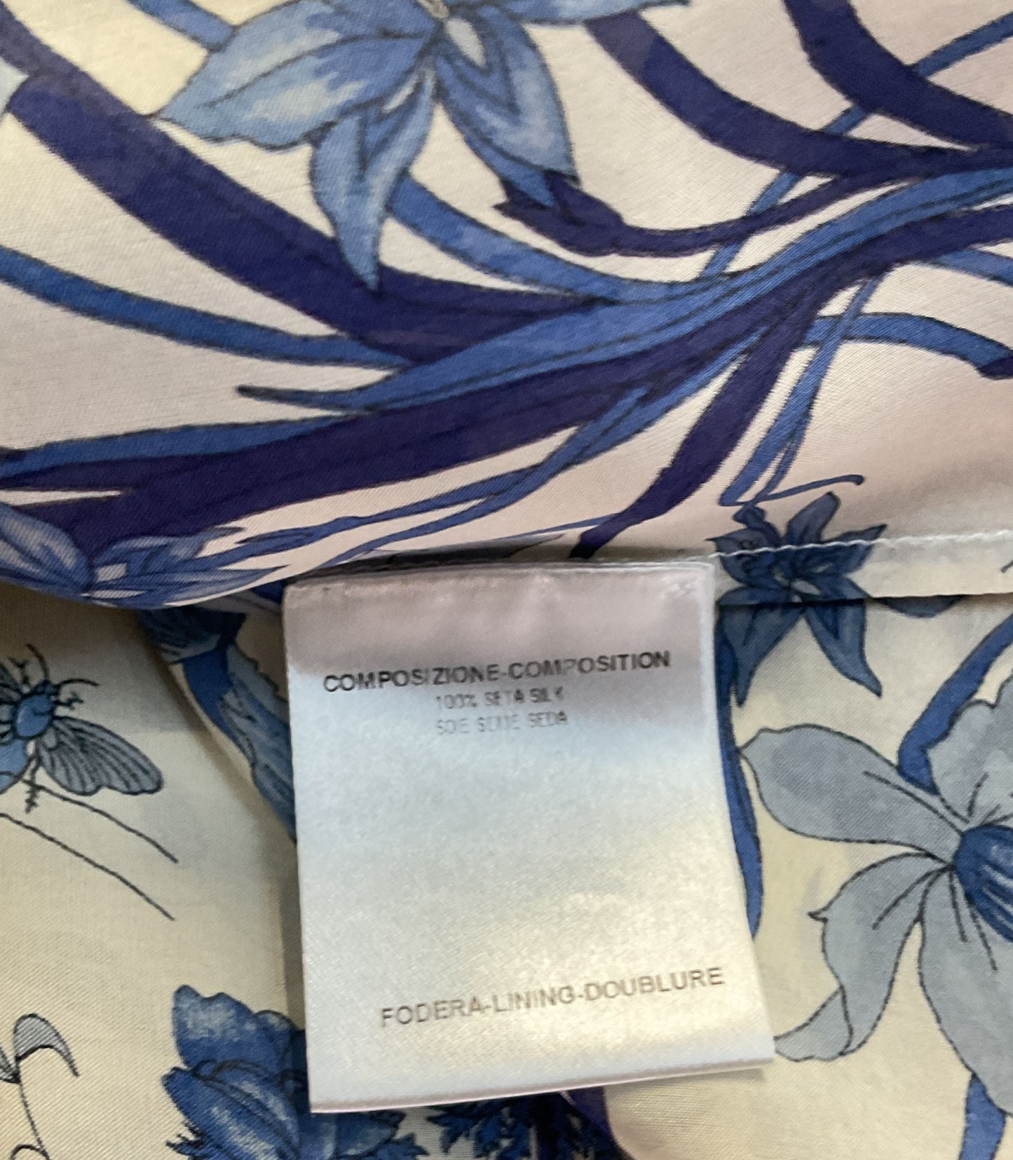 Gucci Silk Floral Lace Snap Button Long Sleeve Blouse Blue White 44