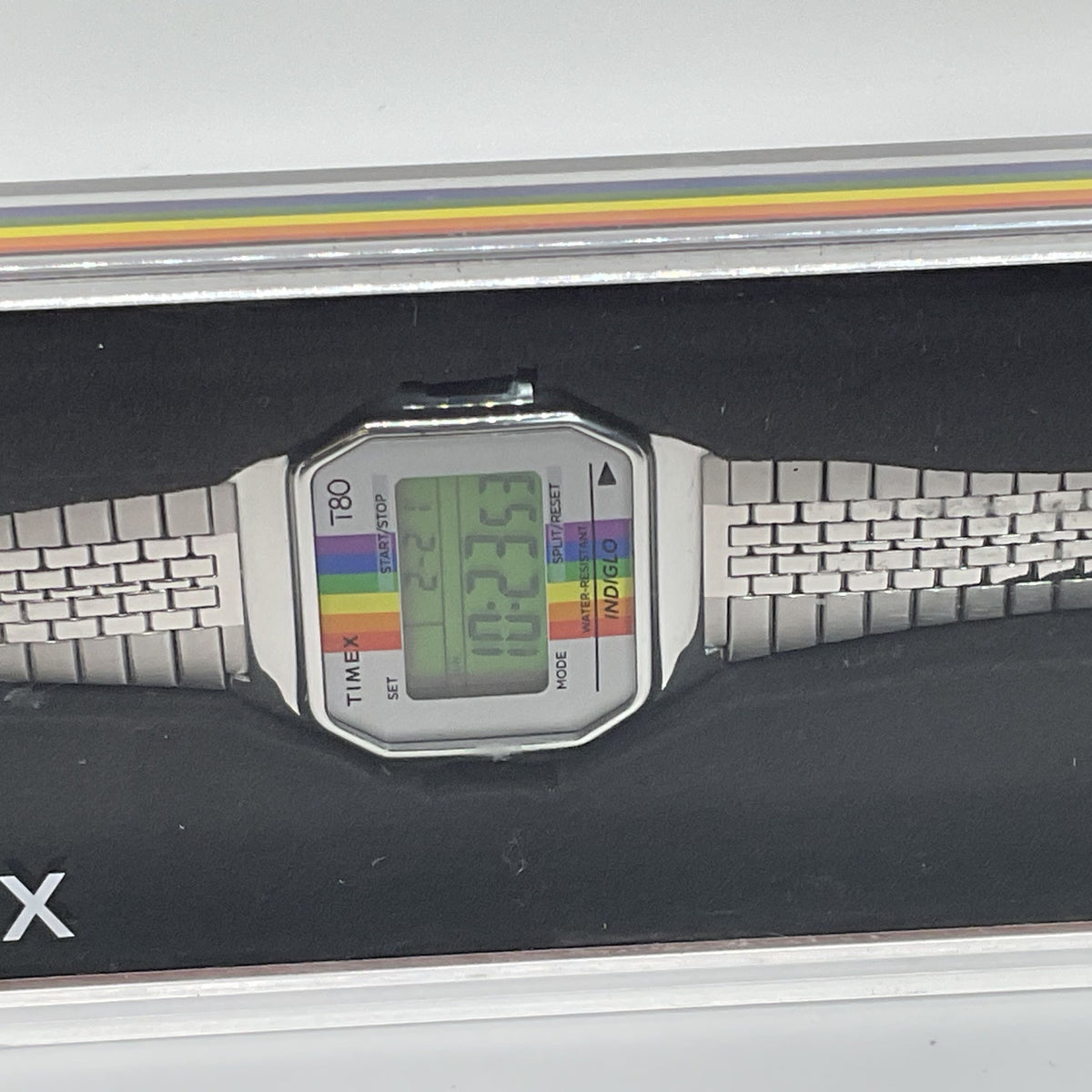 NEW TIMEX T80 Pride Rainbow Stainless Steel Digital Indiglo Watch