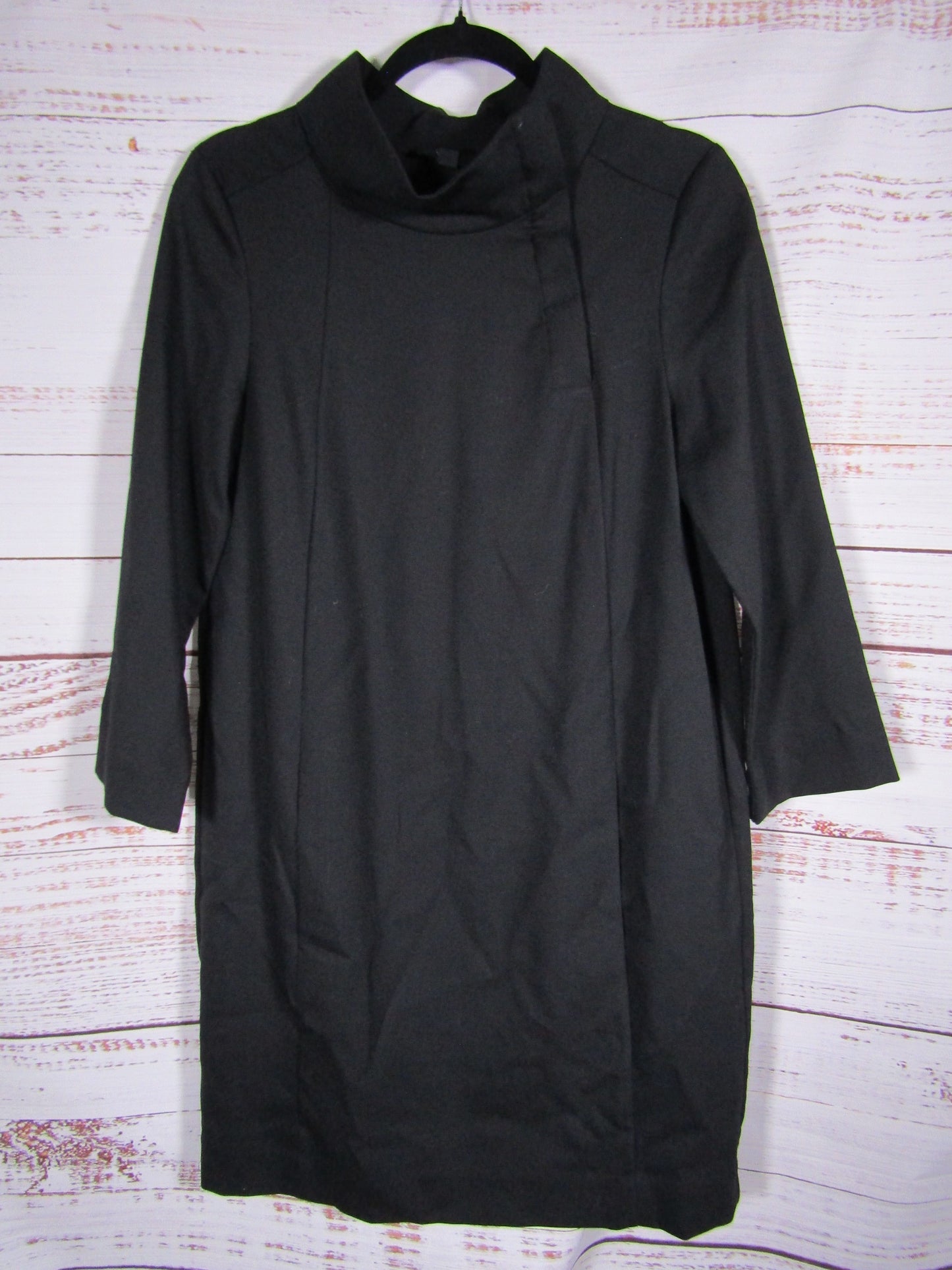 COS Women's Black Wool Blend Mock Neck 3/4 Sleeve Mini Dress Size 8