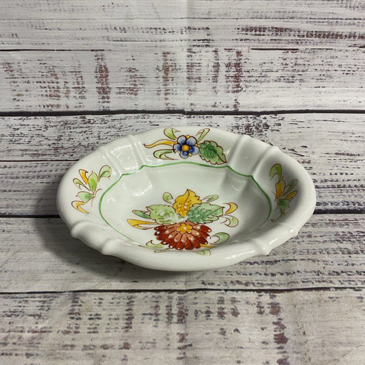 Vintage Sherle Wagner Hand Painted Floral White Ceramic 5" Soap Dish