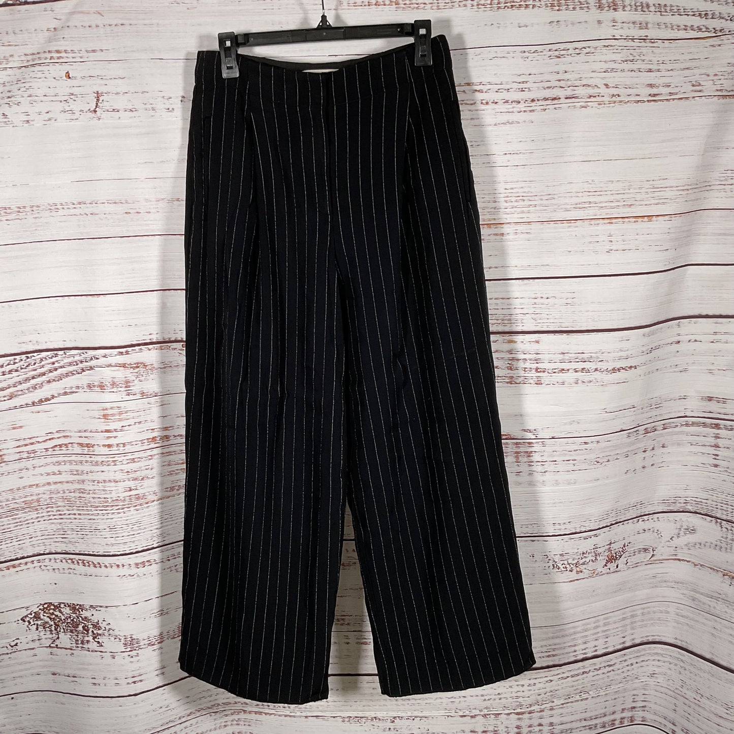 JASON WU Women's Black Pleated Wide Leg Pinstripe Pants- SZ 6