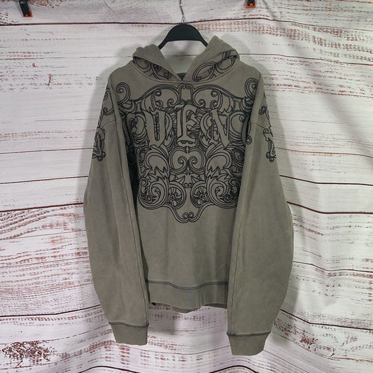 Revenge Gray/Olive Crest Embroidered Streetwear Oversized Hoodie - Size XL