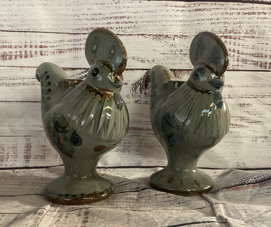 Ken Edwards Vintage Mexican Tonala Rooster Set of 2 Candlesticks Multicolor