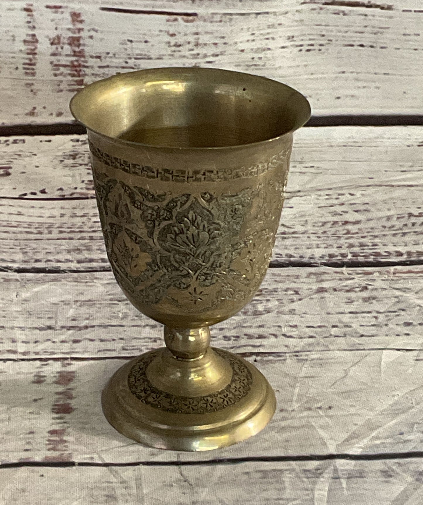 Vintage Etched Floral Cocktail Shaker & Cups Bar Set Tin