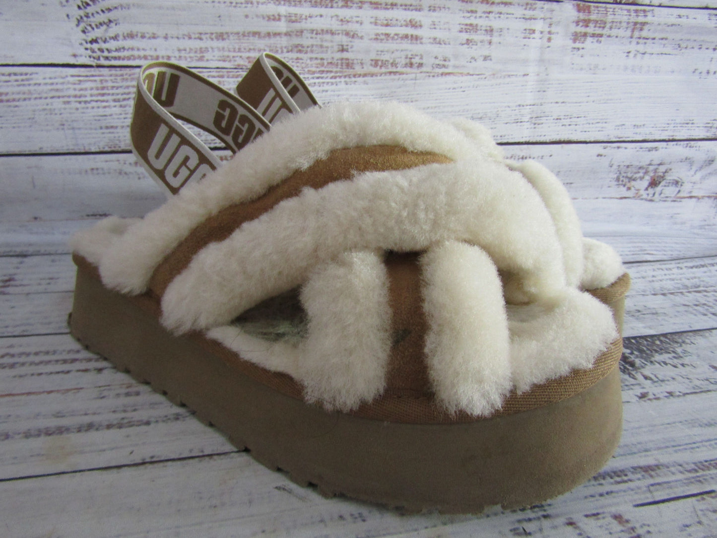 UGG Disco Women's Brown Suede Shearling Cross Sandals Size 8