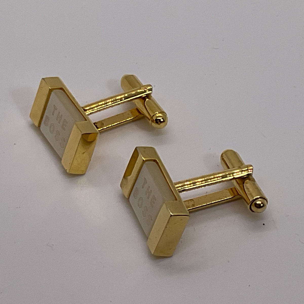 THE BOSS Gold Tone Mother of Pearl Cufflinks