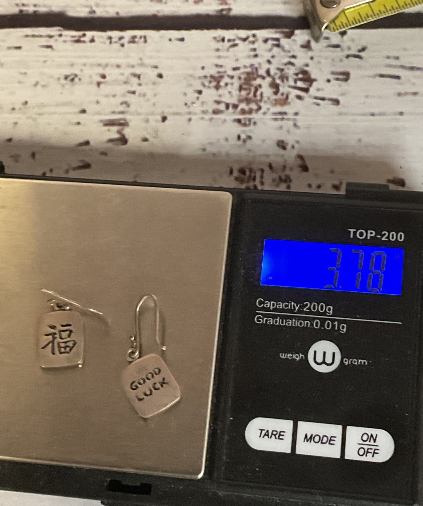 GOOD LUCK Chinese Sterling Silver Vintage Earrings