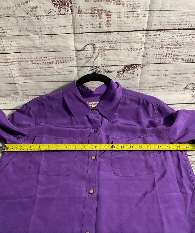 NEW Juicy Couture Sloane Blouse Women's Size 2 Long Sleeve Pockets Purple