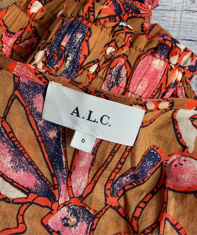 A.L.C Lucia Floral V Neck Smocked Waist A-Line Midi Dress Multicolor 0
