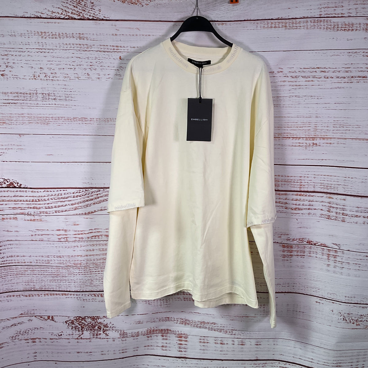 Embellish Cream Long Sleeve Faux Layered Look Crew Neck Sweatshirt - Size L New