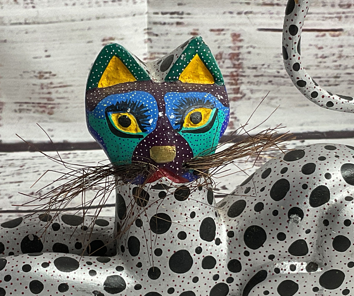 Luis Sosa Calvo Alebrije Wood Carved Cat Figurine Multicolor