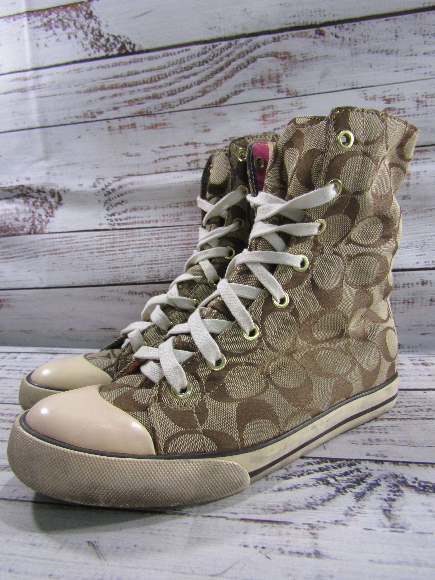 Coach Bonney Women's Brown Signature Monogram High Top Sneakers Size 6