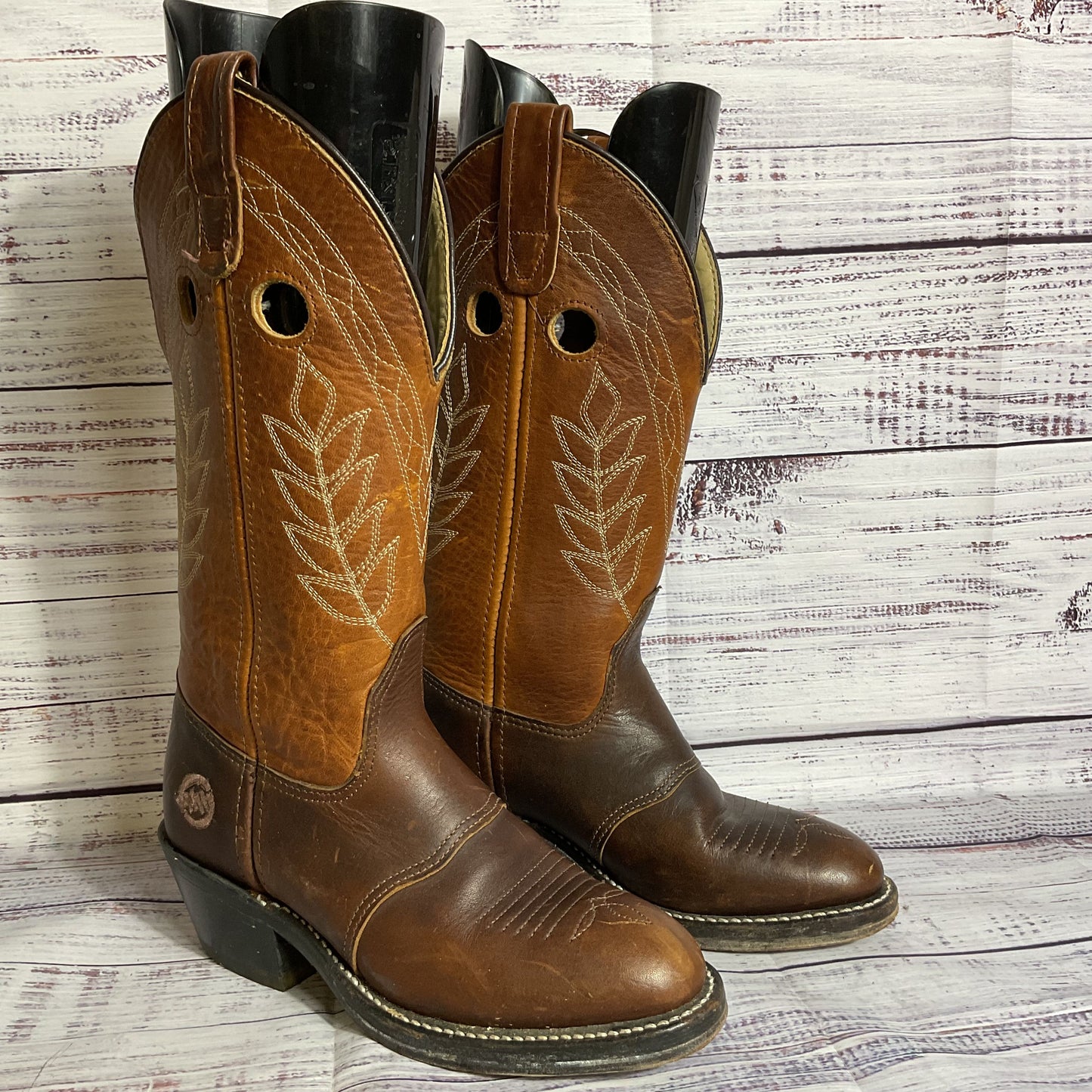 DOUBLE H Boot Company Kids Brown Leather Cowboy Western Boots- SZ 5.5