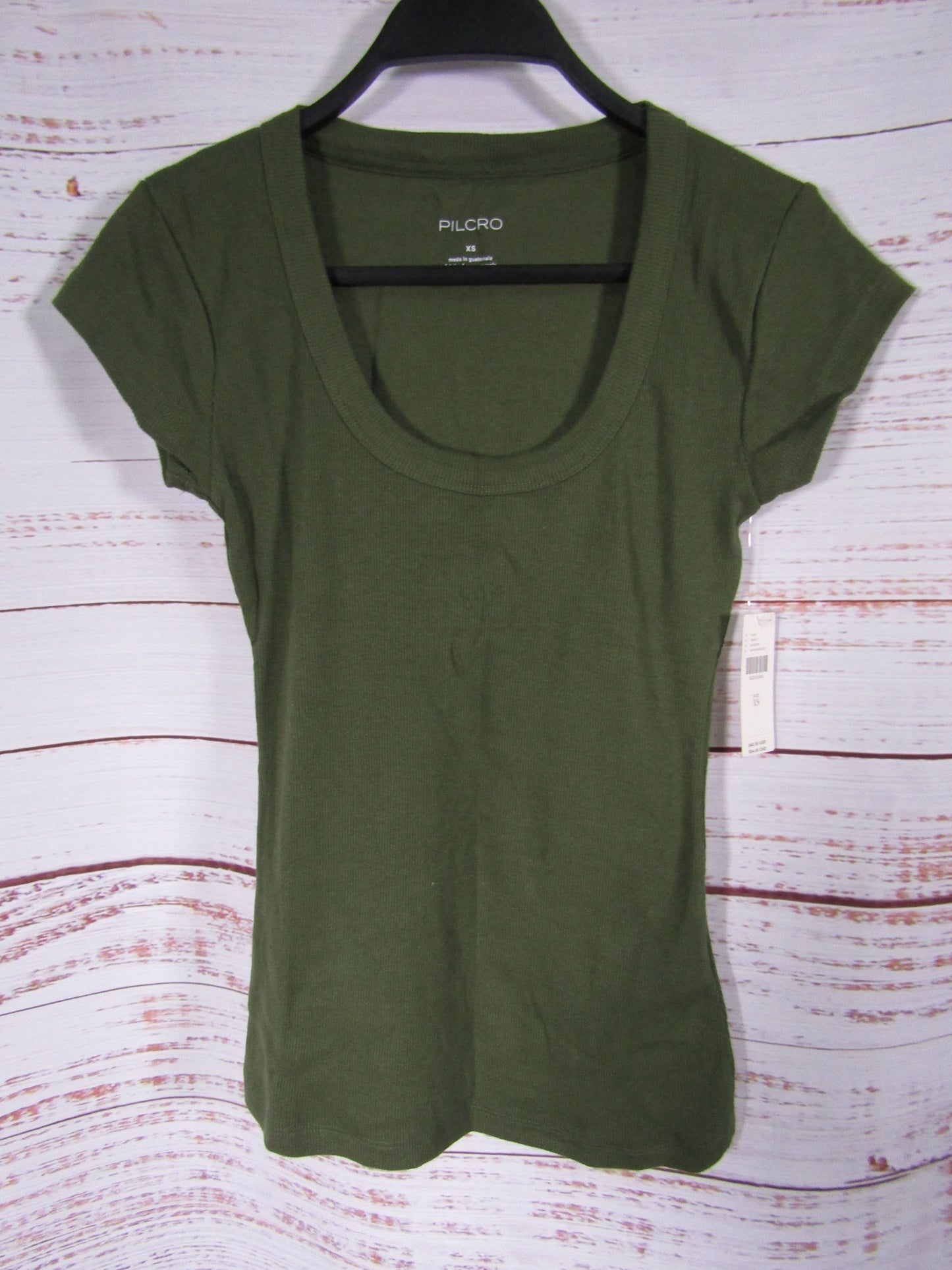 Pilcro Women's Green Scoop Neck Short Sleeve Fitted T-Shirt Size XS