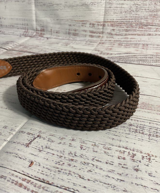Vintage Brighton Men's Size 40 Brown Croc Leather & Woven Stretch Belt USA