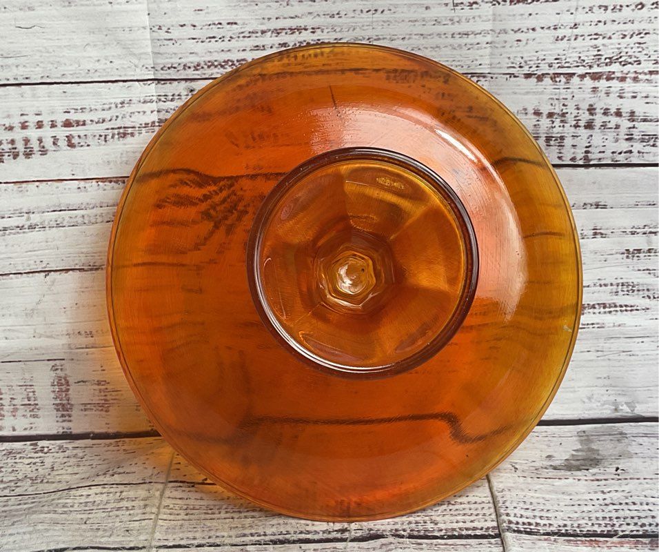 Vintage Hand Painted 10" Glass Cake Tray Tangerine