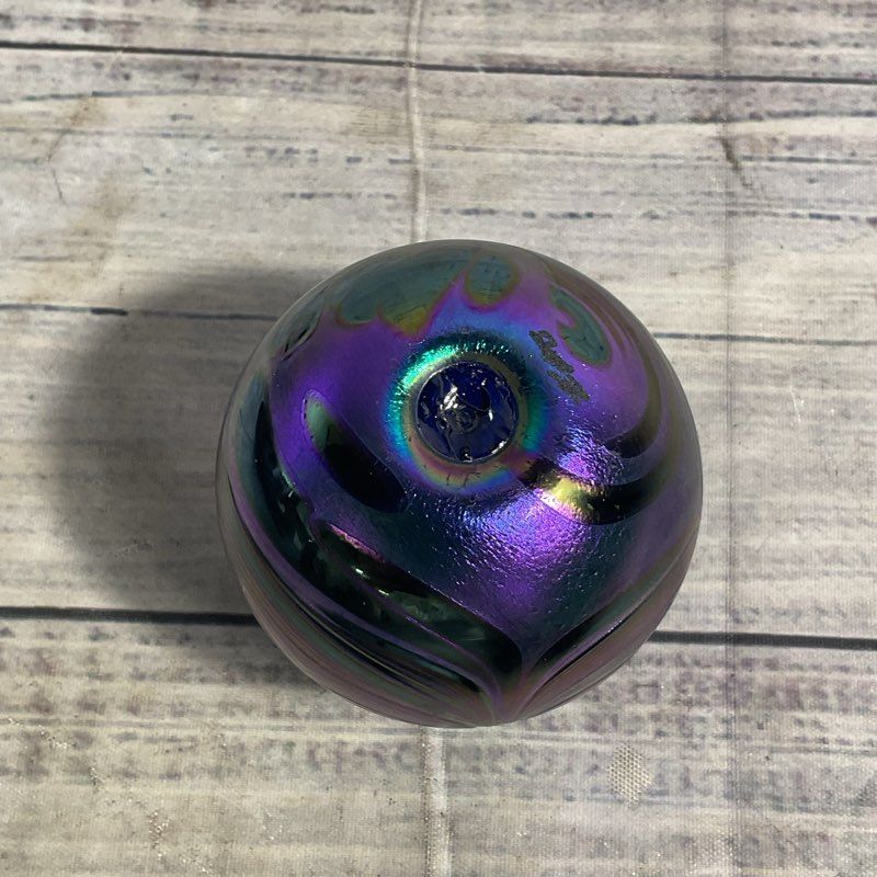 Blue/Purple Iridescent Glass 3" Spherical Bud Vase Perfume Bottle