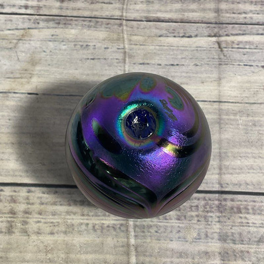 Blue/Purple Iridescent Glass 3" Spherical Bud Vase Perfume Bottle