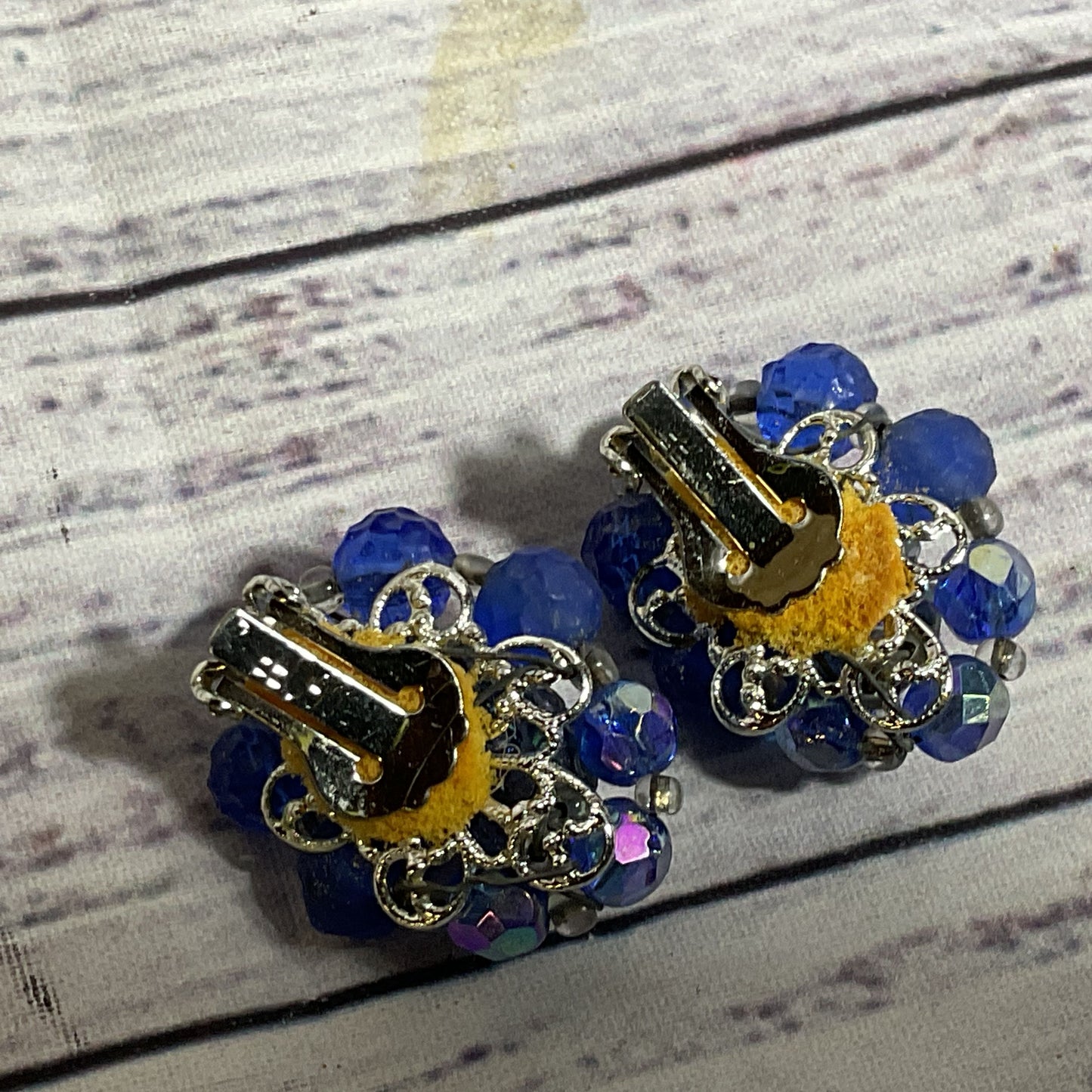 VTG. HENRY BOGOFF Blue Glass Beaded 3 Strand Necklace & Earring Set- 16"