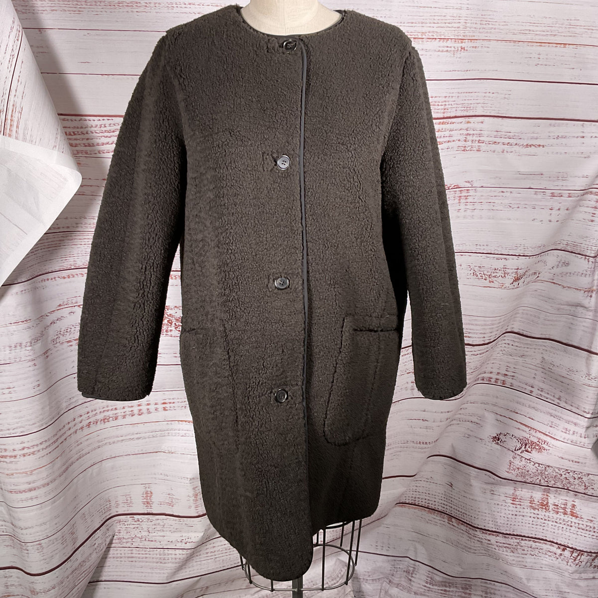 COS Women's Brown Longline Teddy Jacket- SZ L (SEE MEASUREMENTS)
