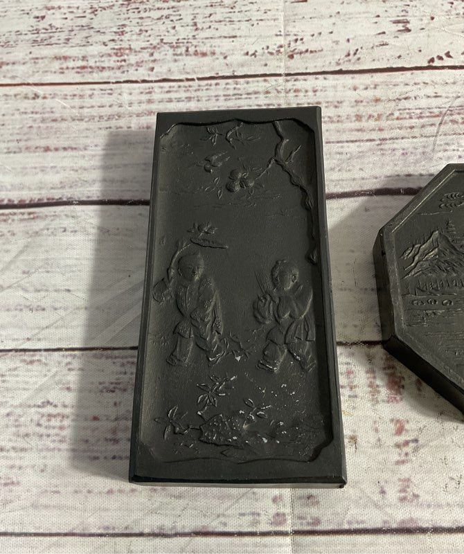 Vintage Set Of 3 Chinese Ink Stones With Art