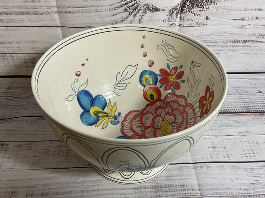 MOLLY HATCH for Anthropologie Peony Stoneware Footed Bowl- 9"w x 6"h