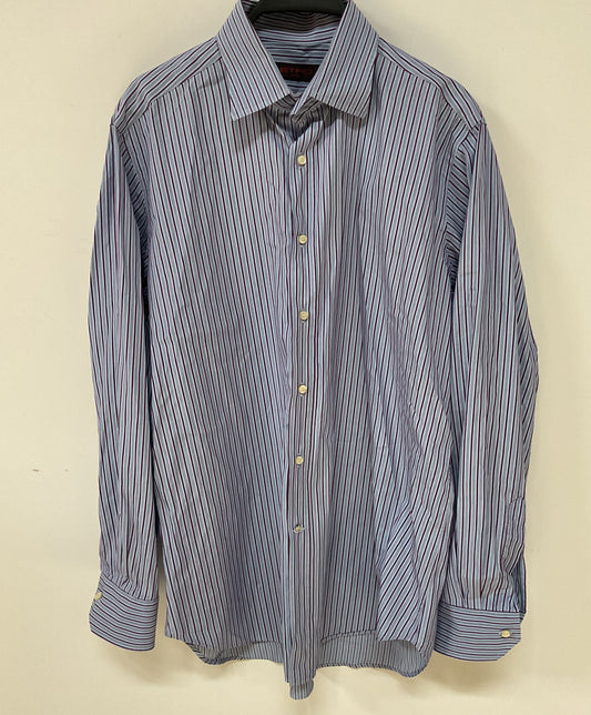 Etro Men's Blue Purple Striped Button Down Shirt Size 42 Made in Italy