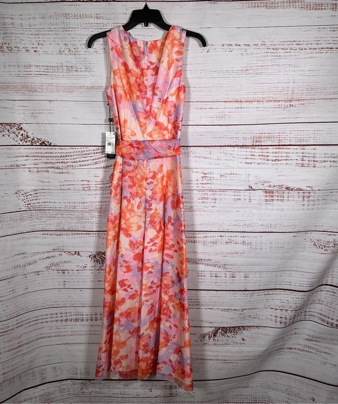 NWT Adrianna Papell Coral Floral Print Organza Jumpsuit Size 4 Retail $229